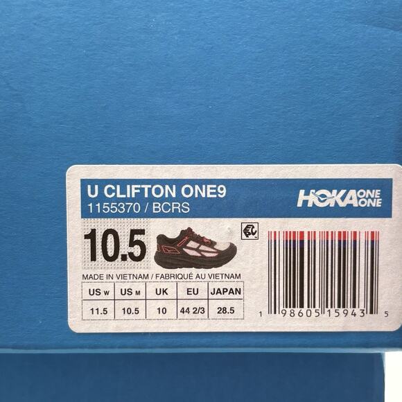 Hoka One One Clifton One9 Black Red 1155370 BCRS Mens Size 10.5 NEW Sneakers main image 5